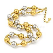 304 Stainless Steel & 201 Stainless Steel Round Beaded Necklaces for Women, Golden & Stainless Steel Color, 17.72 inch(45cm)(NJEW-G144-04C-GP)