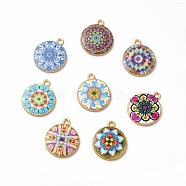 Alloy Printed Pendants, Cadmium Free & Nickel Free & Lead Free, Flat Round, Mixed Color, 21.5x18x3mm, Hole: 1.8mm(X-PALLOY-D581-03)