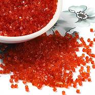 Transparent Glass Seed Beads, Hexagon(Two Cut), Red, 2x1.5mm, Hole: 0.9mm(SEED-S042-21B-04)