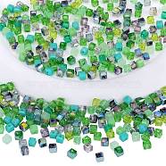 2 Bags Imitation Artificial Crystal Glass Beads, Faceted Cube, Mixed Style, Green, 4x4x4mm, Hole: 1.2mm, about 100pcs/bag(GLAA-SZ0001-95B-07)
