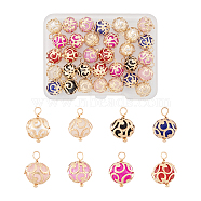 32Pcs 8 Colors ABS Plastic Imitation Pearl Charms, with Light Gold Plated Brass Findings, Round, Mixed Color, 13.5~14x9mm, Hole: 2mm, 4pcs/color(KK-CD0001-23)