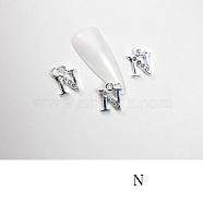 Alloy Rhinestone Cabochons, Nail Art Decoration Accessories, with Jump Ring, Letter, Platinum, Letter.N, 11~14x5~12mm(MRMJ-T056-93P-N)
