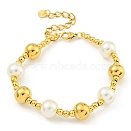 304 Stainless Steel & 201 Stainless Steel & Plastic Pearl Round Beaded Bracelets for Women, Golden, 7-1/8 inch(18cm)(BJEW-G717-02A-G)