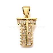 Rack Plating Brass Micro Pave Cubic Zirconia Pendants, Long-Lasting Plated, Lead Free & Cadmium Free,Real 18K Gold Plated, Letter Charms, Letter T, 15.5x10x2mm Hole: 5x3mm(KK-L226-100G-T)