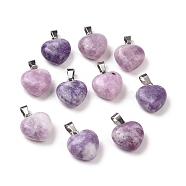 Natural Lilac Jade Pendants, with Platinum Brass Loops, Heart, 18~19x15~15.5x6~8mm, Hole: 6x2.5~3mm(G-I311-A11-1)