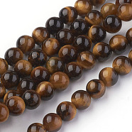 Natural Tiger Eye Beads Strands, Round, Goldenrod, 6mm, Hole: 1mm, about 30pcs/strand, 7.4 inch(X-G-G099-6mm-5)