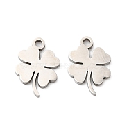 201 Stainless Steel Pendants, Laser Cut, Clover Charm, Stainless Steel Color, 13x9x1mm, Hole: 1.4mm(STAS-I199-B03-P)