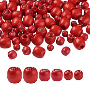 150Pcs 3 Styles Natural Wood Beads, Dyed, Large Hole Beads, Red, 50pcs/style(WOOD-TA0001-51)