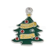 Christmas Theme Spray Painted Alloy Enamel Pendants, Platinum, Christmas Tree, 22x18x1.5mm, Hole: 1.8mm(ENAM-Z020-02K)