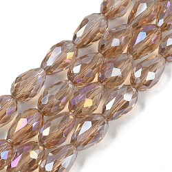 Transparent Electroplate Glass Beads Strands, AB Color Plated, Faceted, Teardrop, Camel, 11.5x8mm, Hole: 1.2mm, about 55~57pcs/strand, 25.59''(65cm)(EGLA-N013-T8mm-B23)