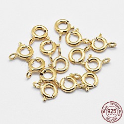 925 Sterling Silver Spring Ring Clasps, Ring, with 925 Stamp, Golden, 7x6x1mm, Hole: 1.5mm(STER-K167-076A-G)