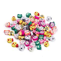 Mixed Shape Animal Handmade Polymer Clay Beads, Mixed Color, 10~12x7.5~12x3~5mm, Hole: 1.5mm(CLAY-R060)