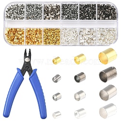 Tube Brass Crimp Beads, with 45# Carbon Steel Crimper Pliers, Mixed Color, 1.5~3x1.5~3mm, Hole: 1~2.5mm, 5317pcs/set(DIY-YW0017-13)