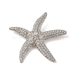 Starfish Alloy Rhinestone Sea Animal Brooches, Platinum, Crystal, 51x54mm(JEWB-S023-01B)