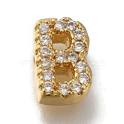 Rack Plating Brass Micro Pave Clear Cubic Zirconia Beads, Long-Lasting Plated, Cadmium Free & Lead Free, Real 18K Gold Plated, Letter, Letter B, 8~9x4~9x3mm, Hole: 0.8mm(KK-G500-30G-B)