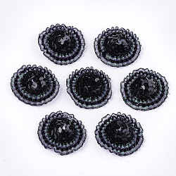 Foam Cabochons, with Sequins/Paillette, Non-Woven Fabric and Organza, Hat, Black, 45~47x15~17mm, about 100pcs/bag(KY-T007-07J)