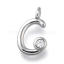 Brass Micro Pave Cubic Zirconia Pendants, Letter Charms, Rack Plating, Long-Lasting Plated, Cadmium Free & Lead Free, Letter C, 11x7x2mm, Hole: 1.6mm(KK-B132-12P-C)