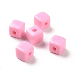 Opaque Acrylic Beads, Cube, Pearl Pink, 12.2x12.2x12.2mm, Hole: 3.7mm, about 288pcs/500g(OACR-E015-02G)