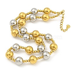 304 Stainless Steel & 201 Stainless Steel Round Beaded Necklaces for Women, Golden & Stainless Steel Color, 17.72 inch(45cm)(NJEW-G144-04C-GP)