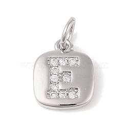 Rack Plating Brass Micro Pave CLear Cubic Zirconia Charms, with Jump Rings, Cadmium Free & Lead Free, Long-Lasting Plated, Platinum, Letter E, 11.5x9x1.5mm, Hole: 2.8mm(KK-E110-14P-E)