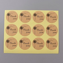 Round Dot Kraft Paper Adhesive Label Stickers, Word Thank You Dandelion Sealing Decals for Gift Seal Decor, BurlyWood, 125~126x155~156x0.1mm, Sticker: 35mm, 12pcs/sheet(STIC-WH0012-07)