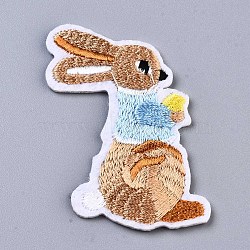Rabbit Appliques, Computerized Embroidery Cloth Iron on/Sew on Patches, Costume Accessories, Peru, 60x35x2mm(DIY-S041-102)