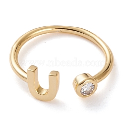 Brass Micro Pave Clear Cubic Zirconia Cuff Rings, Open Rings, Long-Lasting Plated, Real 18K Gold Plated, Letter.U, US Size 6, Inner Diameter: 17mm(RJEW-Z005-U-G)
