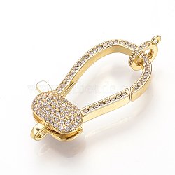 Brass Micro Pave Cubic Zirconia Lobster Claw Clasps, Golden, 40x17x6.5mm, Hole: 1~1.5mm(ZIRC-S058-06G)