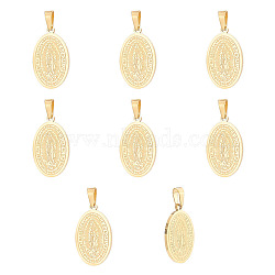 10Pcs Fashionable 304 Stainless Steel Lady of Guadalupe Pendants, Flat Oval with Virgin Mary/Our Lady of Guadalupe, Golden, 21x13x1.5mm, Hole: 4x6mm(STAS-UN0041-52)