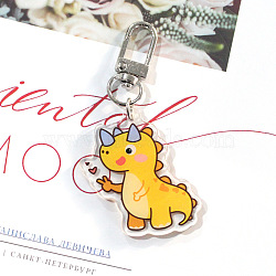 Cute Acrylic Dinosaur Pendant Keychain, with Metal Clasps, for Car Key Bag Gift Keyring, Gold, 3~4cm(WG57303-04)