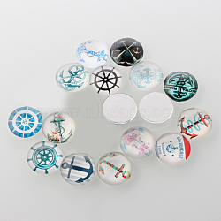 Helm & Anchor Printed Glass Cabochons, Half Round/Dome, Mixed Color, 25x7mm(X-GGLA-A002-25mm-WW)