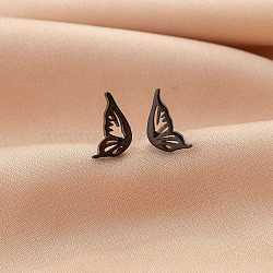 Stainless Steel Small Animal Stud Earrings for Women, Black, Left and Right, Wing, 60x40mm(PW-WG87B69-16)