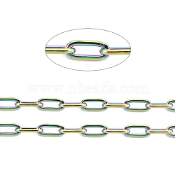 Ion Plating(IP) 304 Stainless Steel Paperclip Chains, Soldered, with Spool, Rainbow Color, 3x1~1.3x0.3mm(CHS-F010-01A-MC-01)