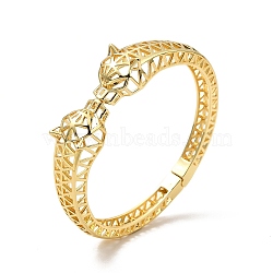 Double Leopard Head Brass Hollow Bangles for Women, Real 18K Gold Plated, Inner Diameter: 2x2-3/8 inch(5x5.9cm)(BJEW-P281-07G)