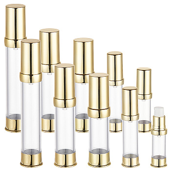 8pcs 4 styles Plastic Pump Bottles, with Alumite Cover, Refillable Lotion Bottle, Column, Light Gold, 2.2~2.95x8.26~16.25cm, Capacity: 5~30ml(0.17~1.01fl. oz), 2pcs/style