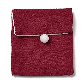 Burlap Packing Button Pouches Bags, for Jewelry Packaging, Rectangle, Dark Red, 9.3x8.5x0.8~1.45cm