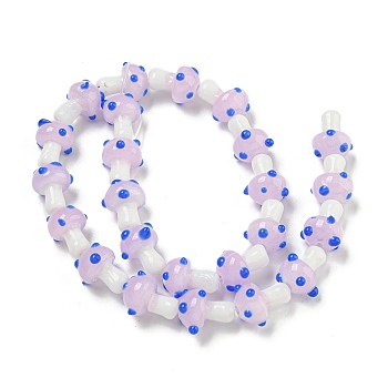 Handmade Lampwork Beads Strands, Mushroom, Pearl Pink, 12~14.5x10~12mm, Hole: 1.2~1.8mm, about 23pcs/strand, 11.61~12.60 inch(29.5~32cm)