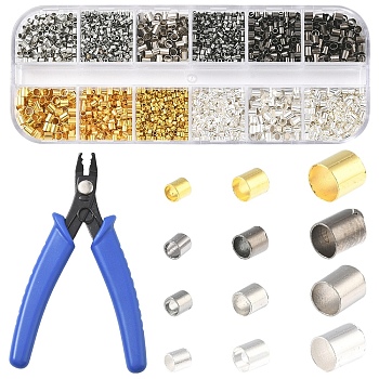 Tube Brass Crimp Beads, with 45# Carbon Steel Crimper Pliers, Mixed Color, 1.5~3x1.5~3mm, Hole: 1~2.5mm, 5317pcs/set