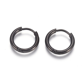304 Stainless Steel Huggie Hoop Earrings, Hypoallergenic Earrings, with 316 Surgical Stainless Steel Pin, Electrophoresis Black, 12 Gauge, 14x2mm, Pin: 1mm, Inner Diameter: 10mm