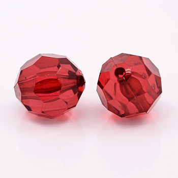 Transparent Acrylic Beads, Faceted, Round, Medium Violet Red, about 16 mm in diameter, hole: 2mm, about 220pcs/500g