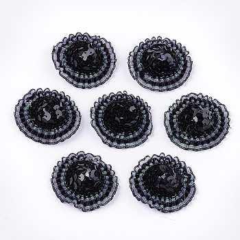 Foam Cabochons, with Sequins/Paillette, Non-Woven Fabric and Organza, Hat, Black, 45~47x15~17mm, about 100pcs/bag