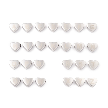 304 Stainless Steel Beads, Heart with Letter A~Z, Stainless Steel Color, 11x12x5mm, Hole: 2mm, 26pcs/set