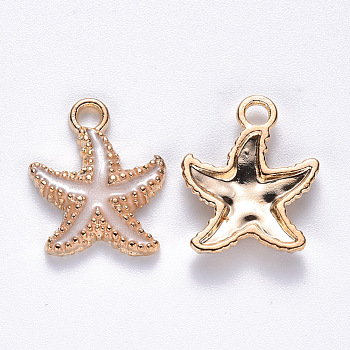 Alloy Enamel Pendants, Starfish, Light Gold, White, 18x15x3mm, Hole: 2.5mm