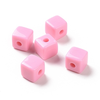 Opaque Acrylic Beads, Cube, Pearl Pink, 12.2x12.2x12.2mm, Hole: 3.7mm, about 288pcs/500g