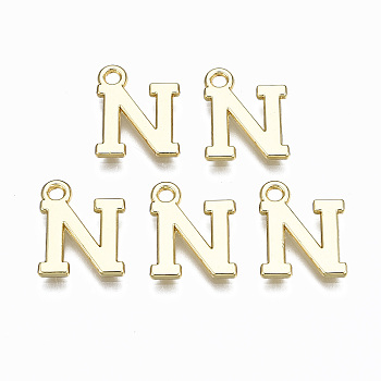 Alloy Charms, Cadmium Free & Nickel Free & Lead Free, Alphabet, Real 16K Gold Plated, Letter.N, 14x11x1mm, Hole: 1.6mm