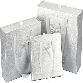Rectangle Cardboard Boxes, Gift Packaging Box, for Wedding Baby Shower Party Favor, Silver, 14.1~20.6x18.3~27.3x5.4~9cm