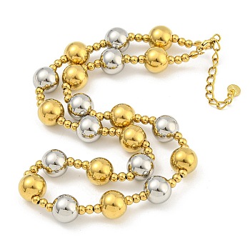 304 Stainless Steel & 201 Stainless Steel Round Beaded Necklaces for Women, Golden & Stainless Steel Color, 17.72 inch(45cm)