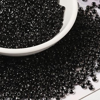 6/0 Transparent Glass Seed Beads, Inside Colours, Round Hole, Round, Black, 3.5~4x3mm, Hole: 2mm, about 450g/bag