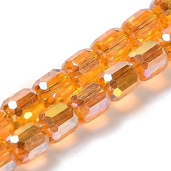 Electroplate Glass Beads Strands, Faceted, Column, Sandy Brown, 6x6.5mm, Hole: 1mm, about 72pcs/strand, 20.87''(53cm)
