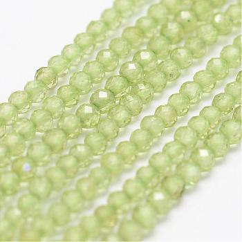 Natural Olive Quartz Beads Strands, Faceted, Round, 2mm, Hole: 0.5mm,  about 175pcs/strand, 14.9 inch(38cm)